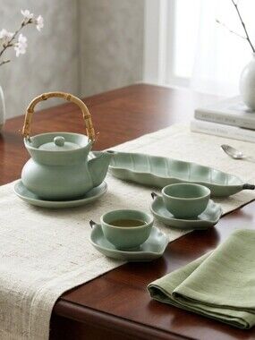 Vintage Chino Celadon Matte Green Tea Set Complete Tea For Two